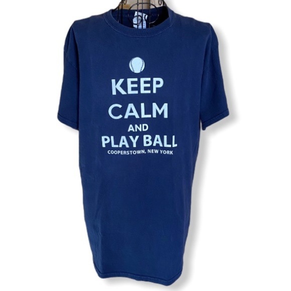 Keep Calm Play Ball Cooperstown T-shirt Navy Size Medium - Picture 1 of 10